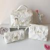 Large Capacity Solid Color Makeup Bag with Ultrasonic Embossing - Desktop Skincare Organizer and Student Toiletry Bag.