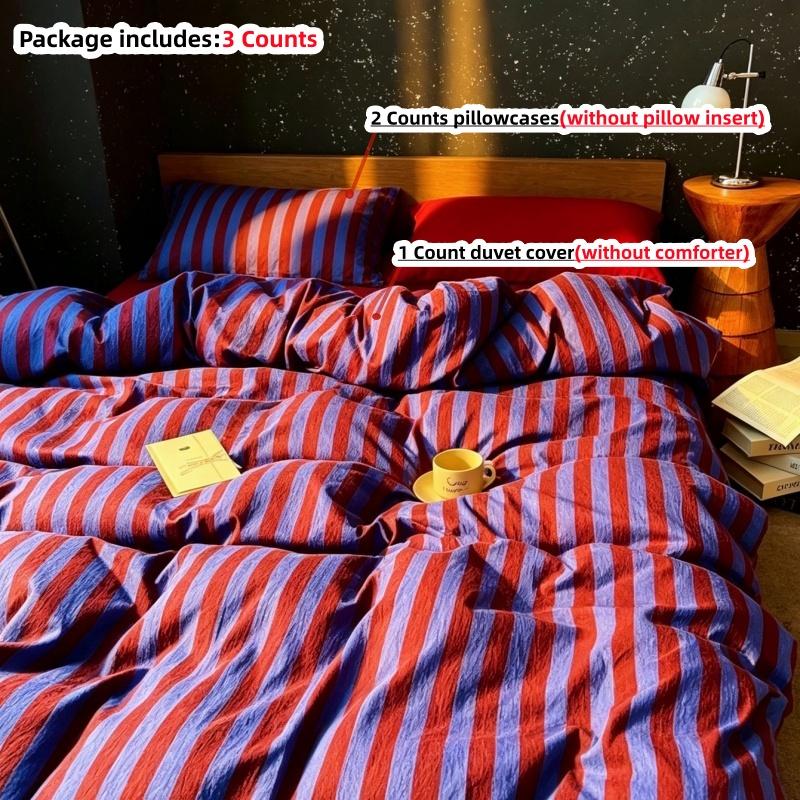 Ensemble de housse de couette imprimé rayures 3 pièces (1*Housse de couette + 2*Taie d'oreiller, sans noyau),Ensemble de literie en tissu doux 200×200cm