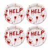 Lot of 30 Cardboard Plates 22 Cm Halloween – Red and White Plates HELP, Disposable Tableware for Party, Halloween Evening
