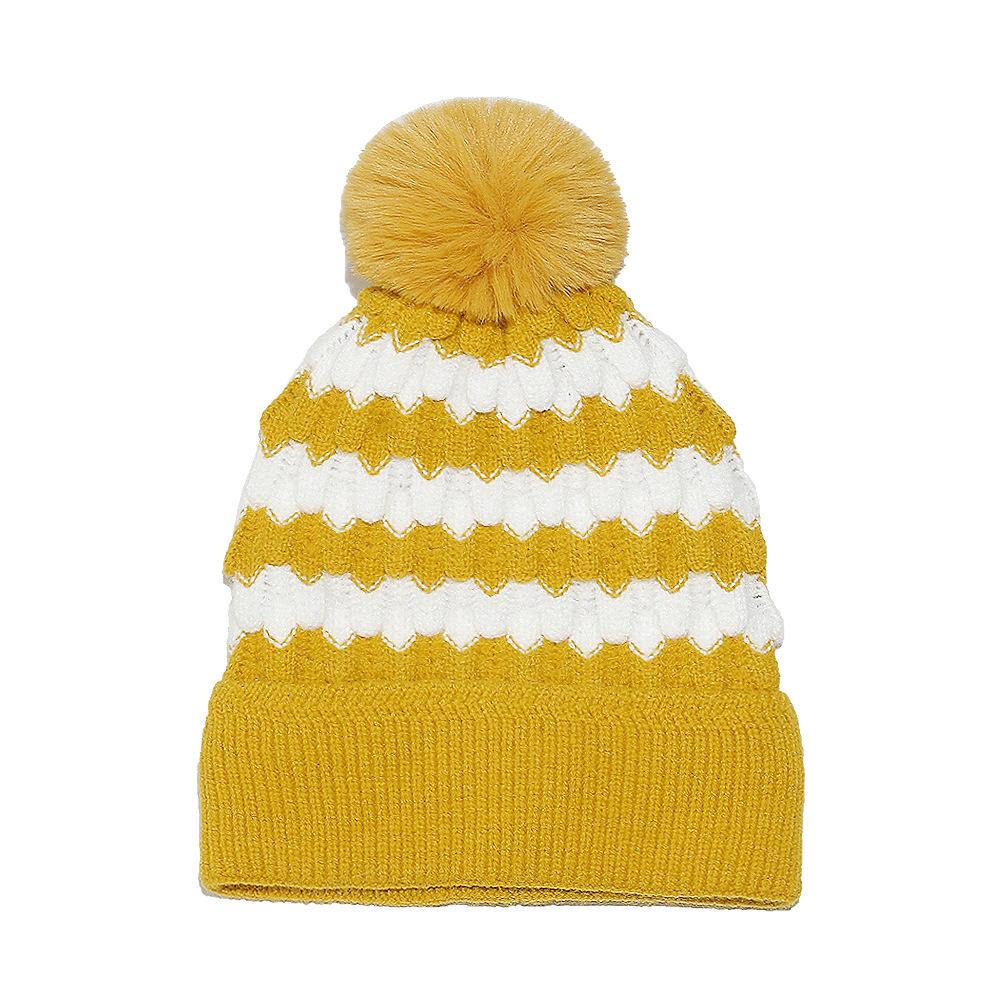ins Japanese Korean version trendy versatile wool hat outdoor ski hat pullover ear protector bubble striped knitted hat women