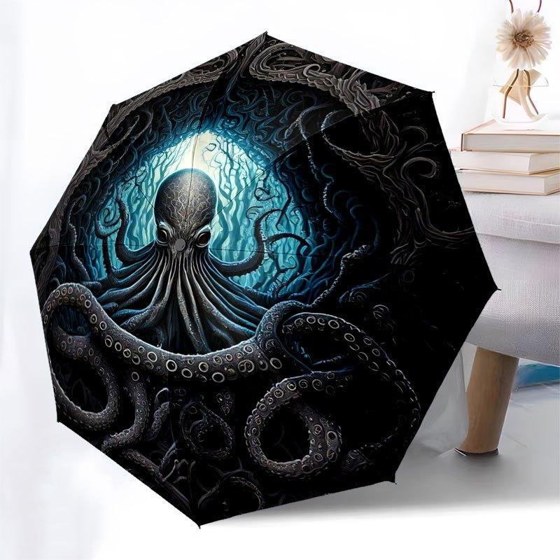 Deep Sea Mystery: Octopus Tentacle Art PrintUmbrella with Cute Design,Portable 3-Fold Compact Umbrella for Men&Women,Valentine's Day Mother'