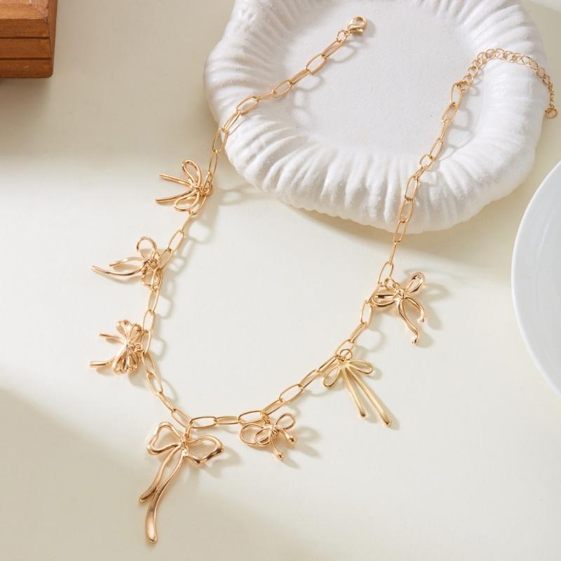 Exquisite Bowknot Fringe Pendant Necklace For Women Bohemian Trendy Party Jewelry Gift Elegant Collarbone Chain