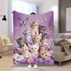 Cute Kittens Fleece Blanket Colorful Cats Flowers Print Throw Soft Cozy All Season Bedding Home Decor Gift For Cat Lovers