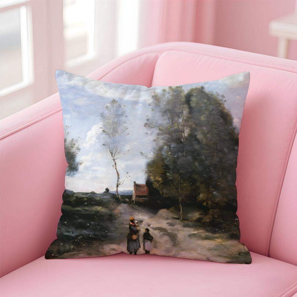JJeanBaptisteCamille Corot Cushion Cover Pillow Case Ultra Soft Skin Friendly Fabric Cloud Like Comfort Concealed Zipper
