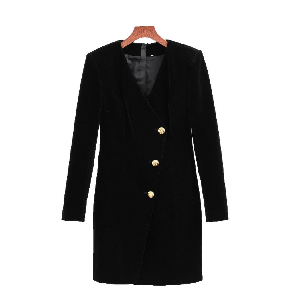 Cross-border New Year Button-up Jacket, Suit Dress, Long-sleeve Velvet Dress for Women