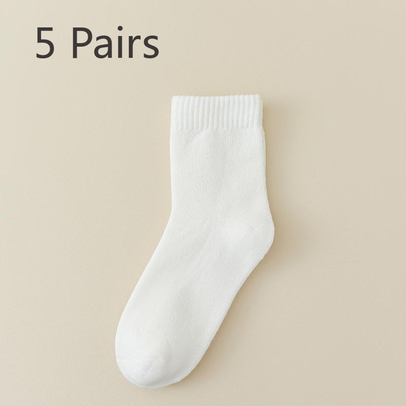 5 Paar warme und vielseitige Mid-Calf-Socken aus Fleece und mit verdickter Schlaufe für Damen im Herbst und Winter