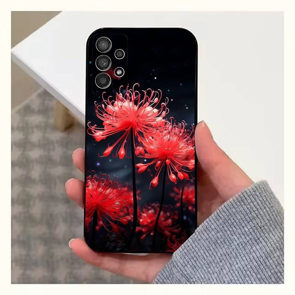 Red Spider Lily Flowers Case For Samsung S21,S20,S10,Plus,S9,S22,S25,Ultra,S24,S23,FE,Lite,Soft Silicone Black