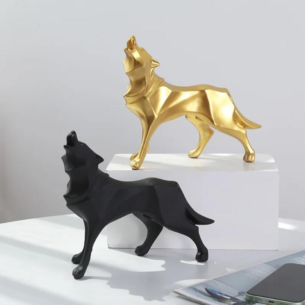 Geometric Abstraction Black Wolf Statue Resin Crafts Office Bookshelf Desk Decoration Home Decorations