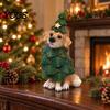 Christmas Party Supplies Dog Figurine, Resin Puppy Statue in Tree & Gift Small Animal Figurines Box Costume, Festive Desktop Mantel Decor,