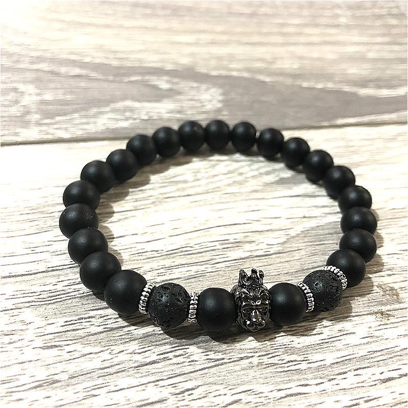 8.5MM Alloy Crown Lion Head Black Men's Bracelet