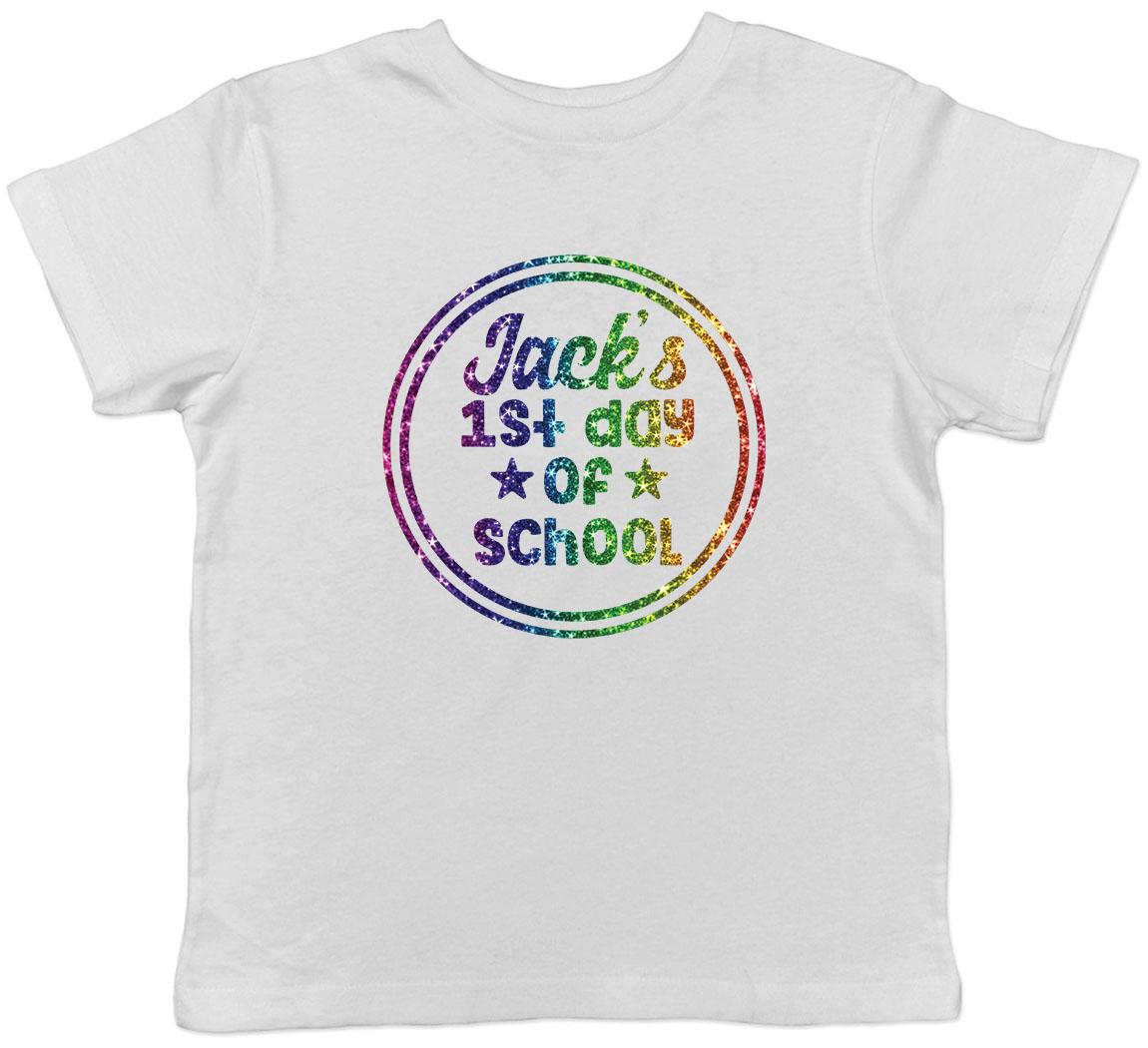 Personalised 1st Day Of School - Rainbow Glitter Effect Kids T-Shirt Boys Girls 150