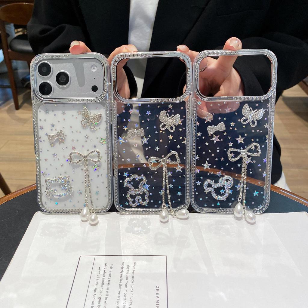 Laser Star Rhinestones for iPhone 17 Pro Max/15 Pro & Cat Ring for iPhone 11