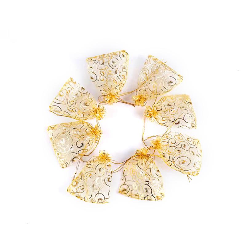 100Pcs Champagne Eyelash Organza Drawstring Pouches Jewelry Wedding Gift Bags