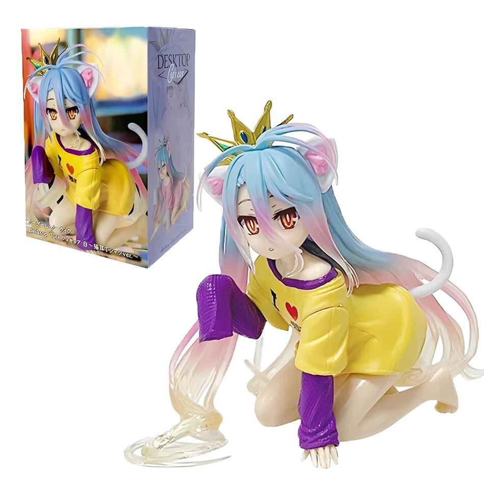 10cm NO GAME NO LIFE Game Life Sister Uniform Cat Ear Sleeve Coat White Crown Handmade PVC Model Trendy Play Ornament