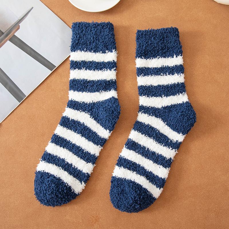 Men Winter Thickened Stripe Simple Not To Drop Hair In The Tube Floor Sleep Socks