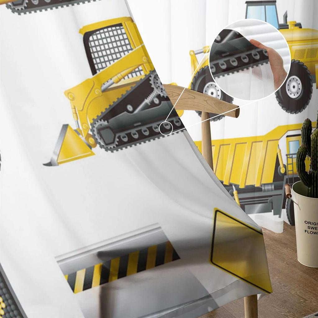 Excavator Car Vehicle Road Sign Sheer Curtain For Living Room Bedroom Kitchen Modern Tulle Window Treatment Home Decor