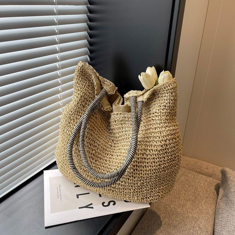 

Women s Bag Casual All-Match Commute Straw Woven Bag Creamy-white no silk scarf