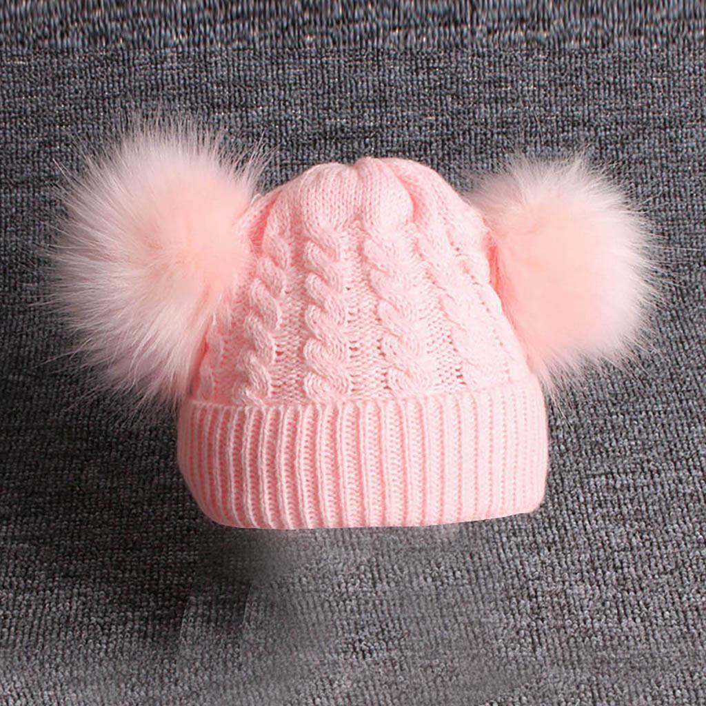 Childrens Baby Knitted Wool Hemming Hat Keep Warm Winter Hiarball Fur Ball Caps