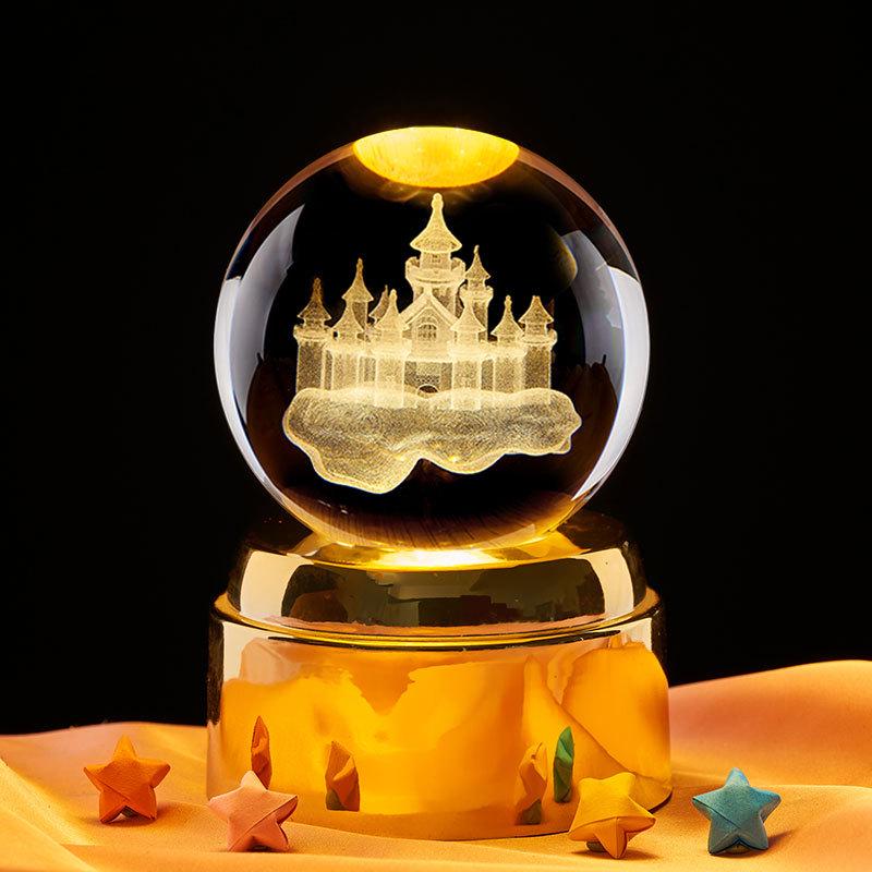 3D Carved Castle in the Sky Crystal Ball Night Light – Luminous Glass Ornament & Valentine's Day Gift