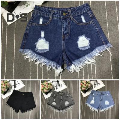 Women Denim Shorts Ripped Hole High Waist Button Zipper Closure Loose Fit A-line Plus Size Pockets Short Jeans Lady Dating Beach Shorts