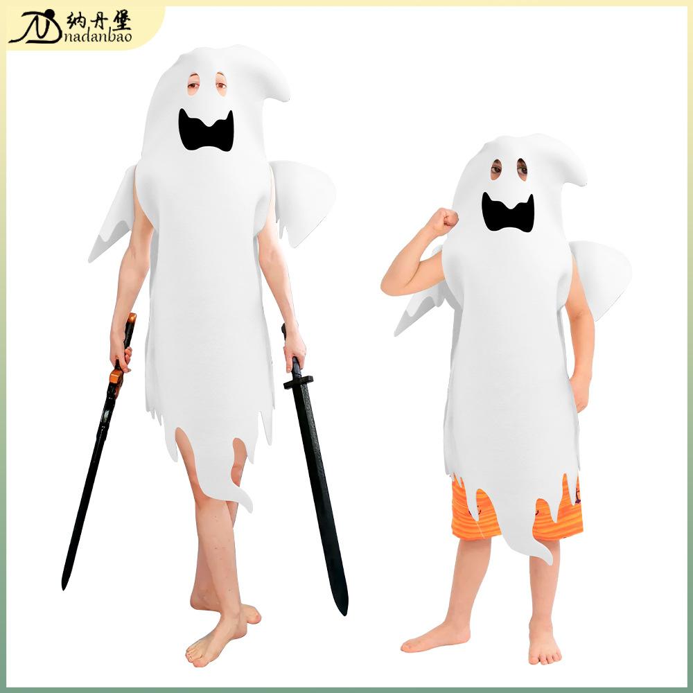 Halloween Ghost Cosplay Costume Funny Stage Performance Outfit Novelty Printed Dress-up Clothes for Adults Kids