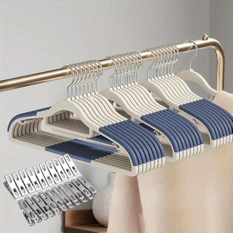 30pcs Anti Slip Hangers Set -10 Hangers+20 Clips, Heavy Duty Velvet Clothing Hangers for Wardrobe, Multiple Colors