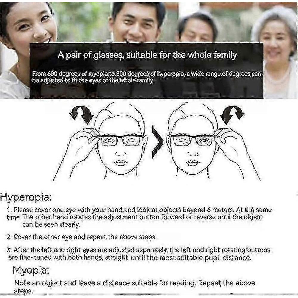 Adjustable Dial Eyeglasses, Clear Vision -6D to +3D Adjustable Focus Reading Glasses Variable Focus Glasses Supplies For Seniors Olders