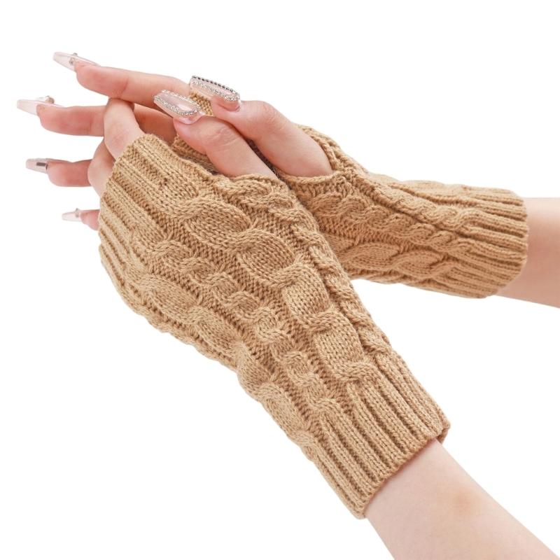 Comfortable Winter Arm Sleeves Fingerless Gloves Soft Acrylic Fibre Cable Knit Gloves For Outdoor Daily Use And Sport
