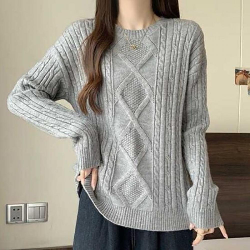 Navava Men S Cable Knit Round Neck Long Sleeve Knit Top Nk2424