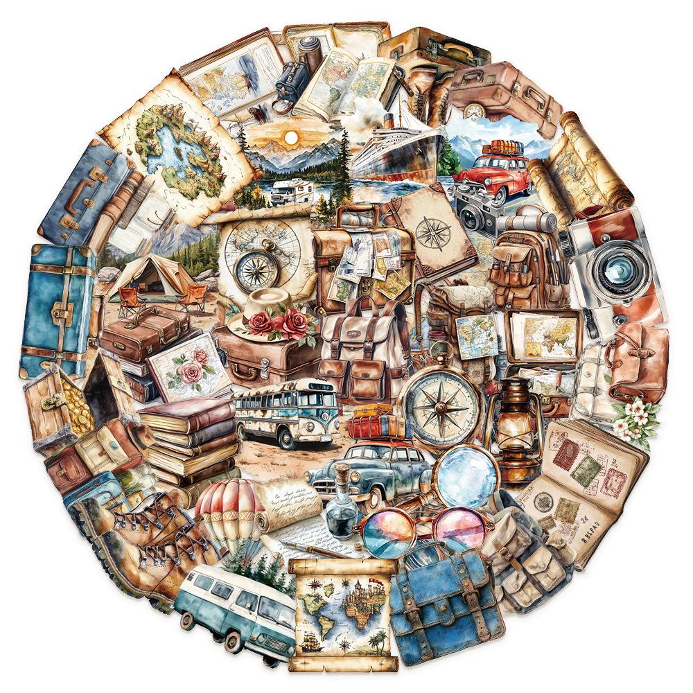 50 Retro Travel Stickers: Waterproof, Decorative Stickers for Journals, Diaries, Phones, Guitars, Skateboards, Computers, and Water Bottles.