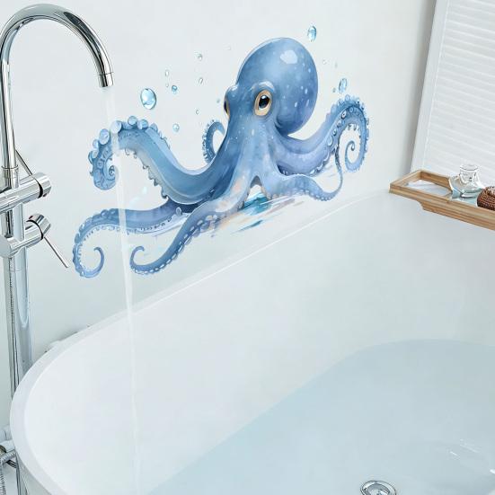 Yousheng Large Blue Octopus Wall Sticker Ocean Animal Wall Decal Peel And Stick Art Mural for Bathroom Kitchen Living Room Summer Wall