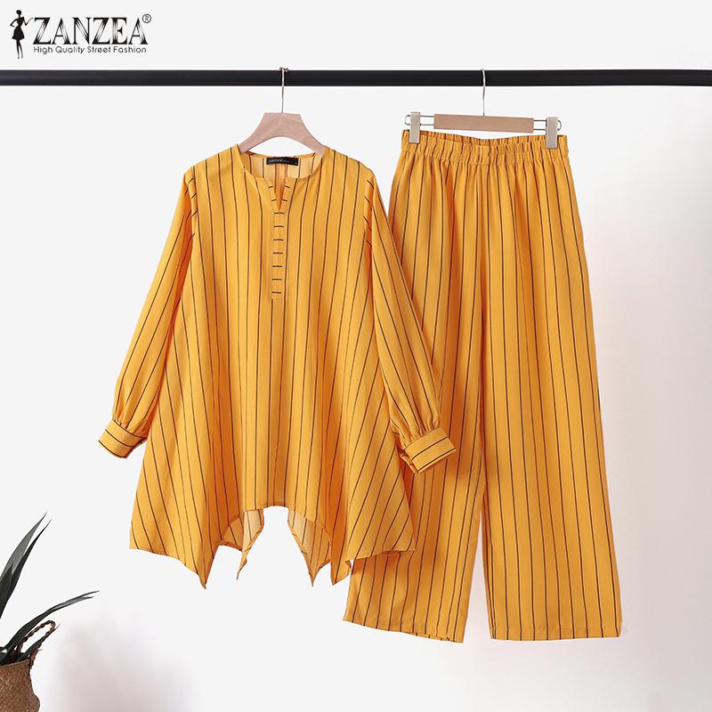 

ZANZEA Повседневная одежда в полоску, женская блузка, брюки, костюм из двух предметов