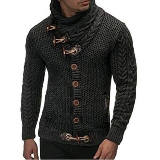 Mens 2019 Buckle Sweater Cardigan Winter Warm Thick Hedging Turtleneck Knitting Jumper Sweaters