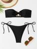 2024 Europäisches und amerikanisches sexy Bikini-Set aus glänzendem Stoff mit Tube-Top