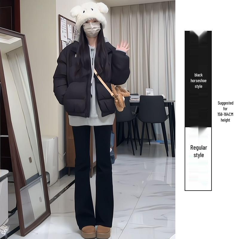 Women's Black Fleece-Lined High-Waisted Slimming Bootcut Flared Pants for Spring/Autumn/Winter