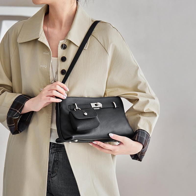 First Layer Cowhide Commuter Armpit Bag Portable Oblique Hobo Small Square Bag Versatile Fashion Women'S Bag