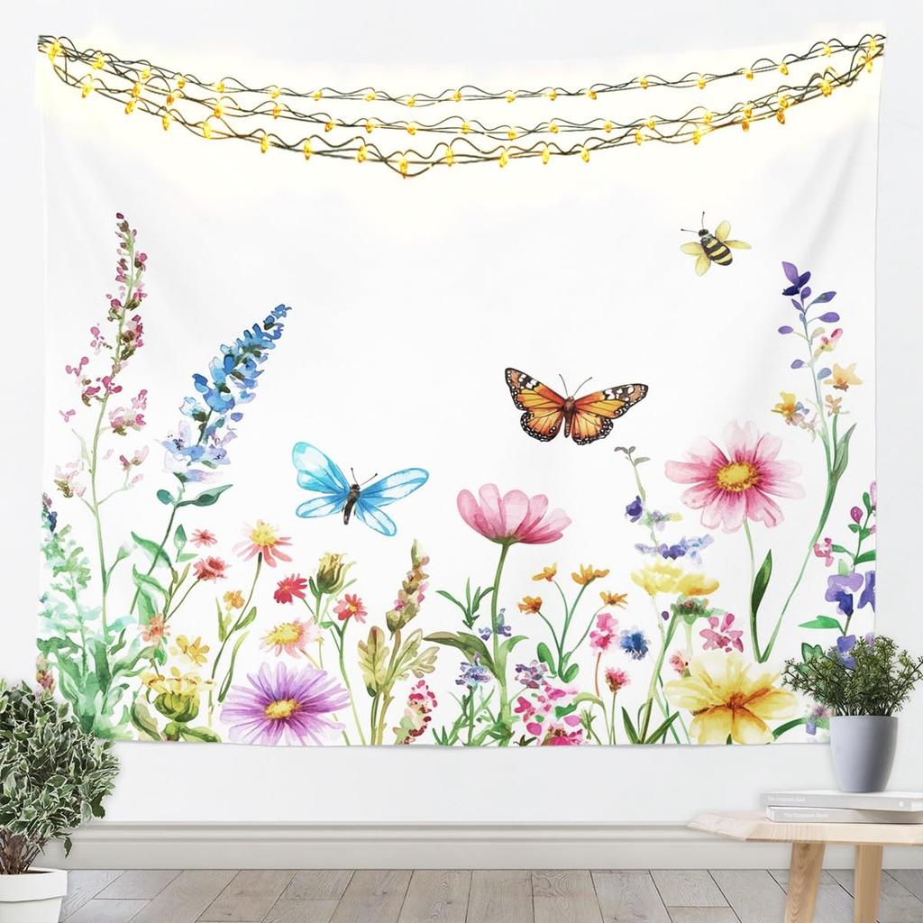 Butterfly Tapestry Glitter Diamonds Print Wall Art Luxury Elegant Blue Wall Hanging Blanket for Living Room Bedroom Home Decor