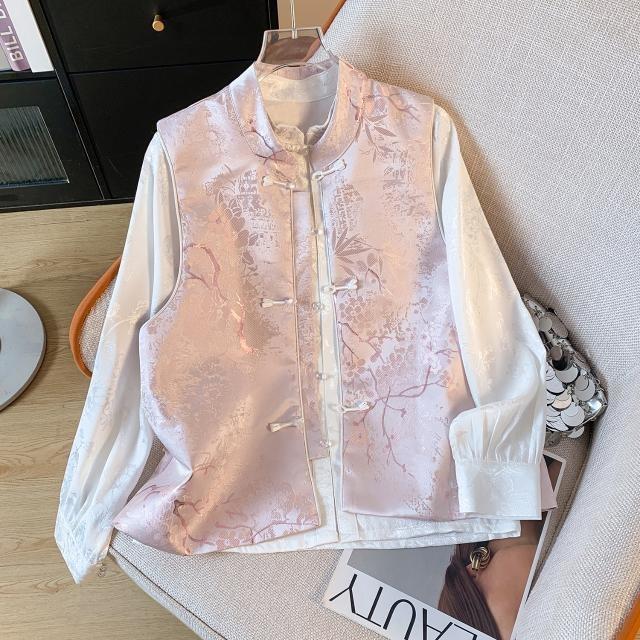 

Весенняя одежда с маленьким воротником-стойкой, жаккардовый жилет-кардиган на дисковых застежках, украшенный женственными растениями и цветами, тренд 3XL (recommended 138-75 kg)