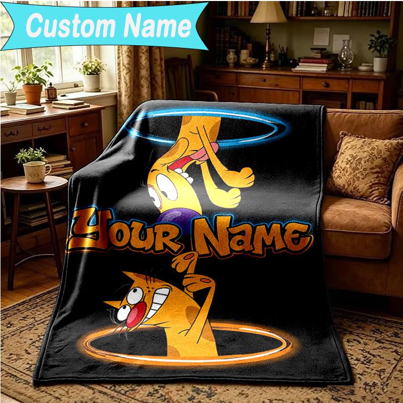 1PC Custom Name Blanket Cat Dog Adventure Flannel Blankets Patterns Throw Blanket All-Season Soft Gift for Couch, Bed, Camping, Birthday Gifts