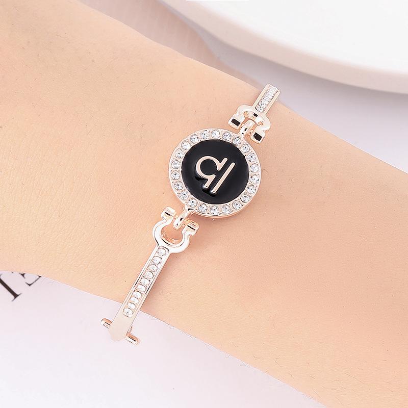 12 Zodiac Signs Bracelet for Women, Rose Gold Plated Inlaid Diamond Constellation Bangle, Fashion Couple Jewelry Gift