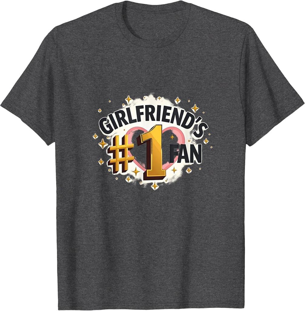 Girlfriend's Number One Fan Graphic Print Cotton Crew Neck T-Shirt Daily Wear for Boyfriend Holiday Wearing