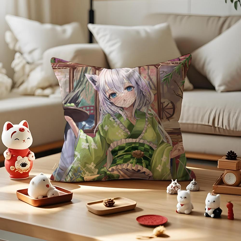 SShirakami Fubuki Pillow Case Antidustmite Pillowcase Invisible Zipper Silky Short Plush Sofa Cushion Cover