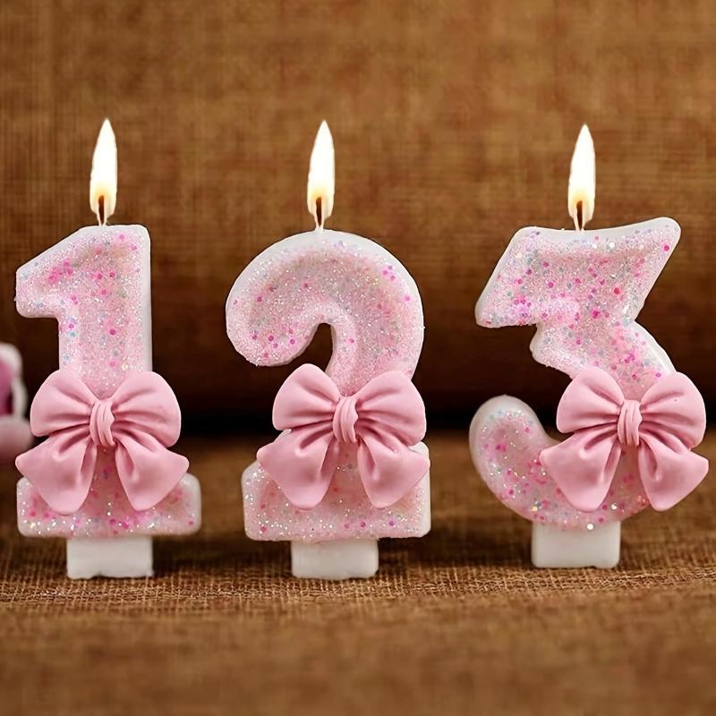 Pink Glitter Number Birthday Candles With Sweet Bow Decor Perfect For Girls Birthday Parties Baby Shower Celebrations