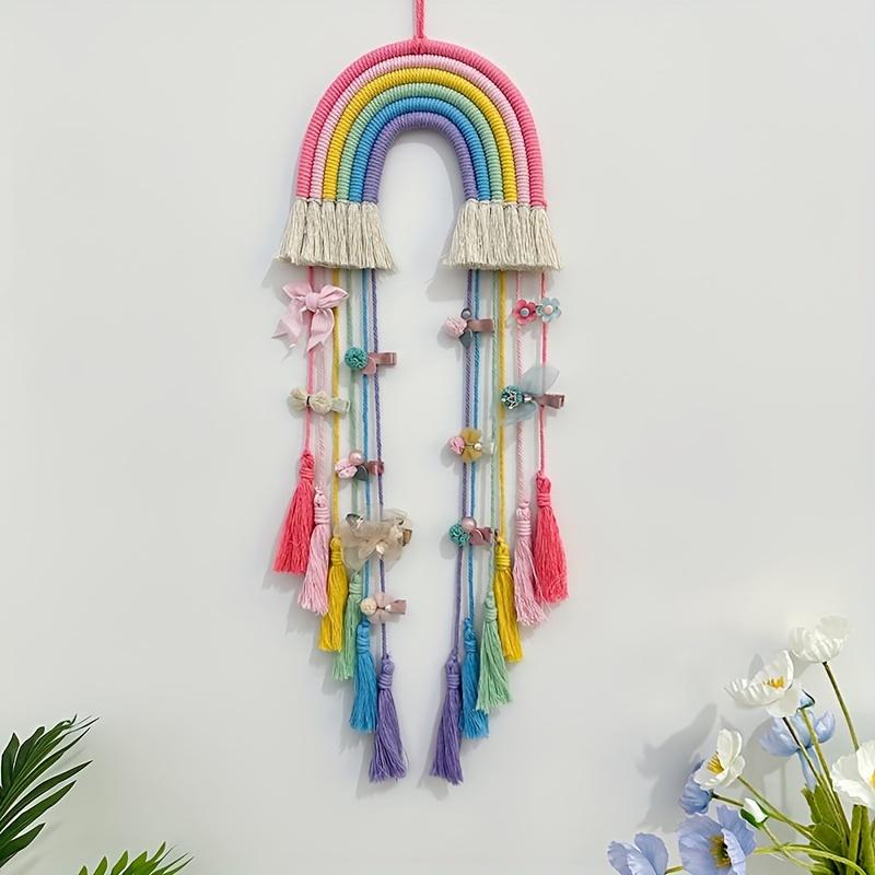 Bohemian Woven rainbow ornaments girl hairpin storage rack wall decoration pendant headdress finishing rack