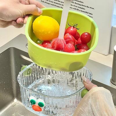 Drain Basket with Handle BPA Free Large Capacity Quick Drying Hollow Design Double Layer 2-in-1 Vegetable Fruit Washing Basket