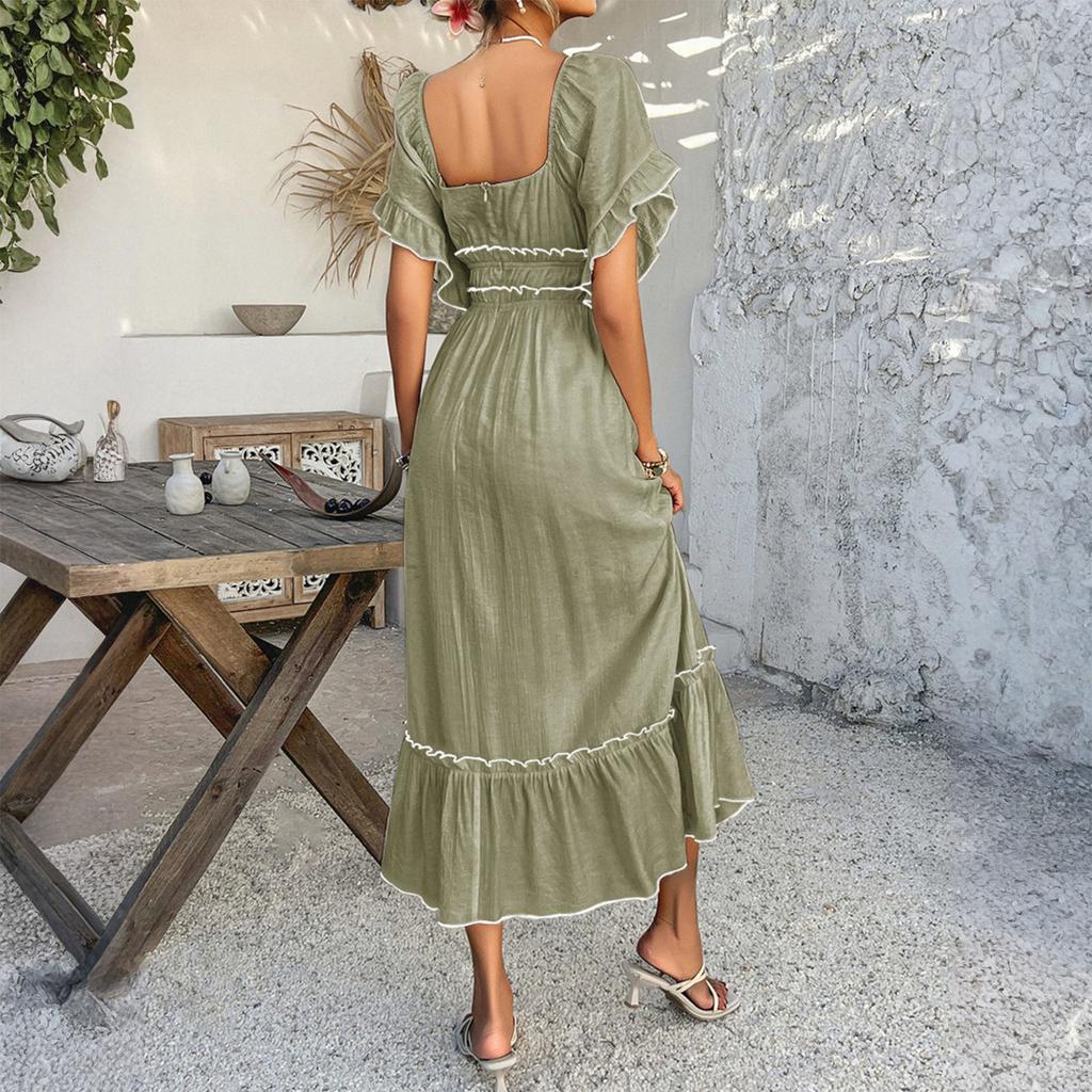 Women's Fashion Casual Bohemian Casual Vacation Contrasting Short Sleeved Dress