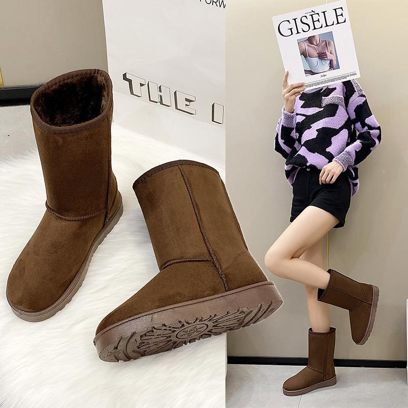 Casual and Comfortable Winter Round-toe Thick-soled Solid Color Velvet Warm and Able Mid-calf Snow Boots