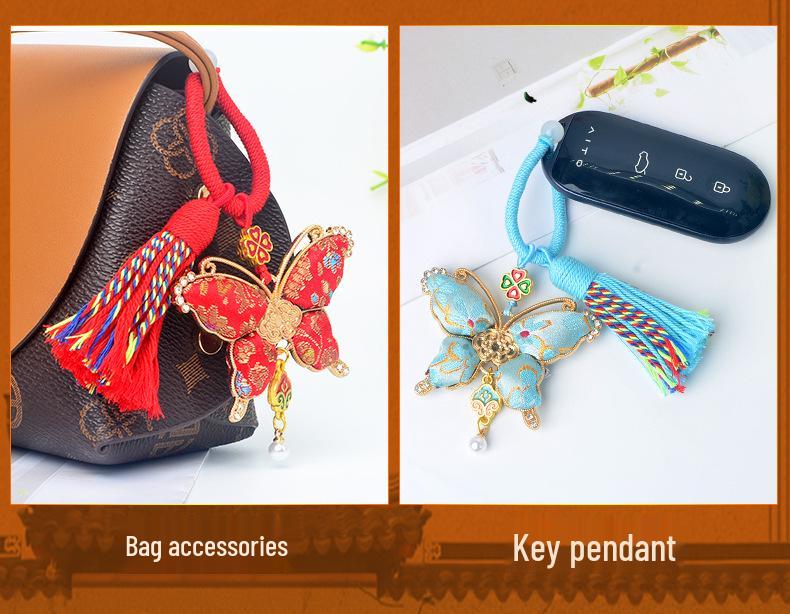Brocade Butterfly Tassel Keychain - Chinese Style Bag Charm Gift