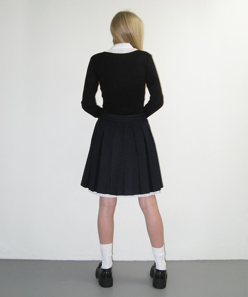 Crank Layered Wool Pleated Skirt_Navy