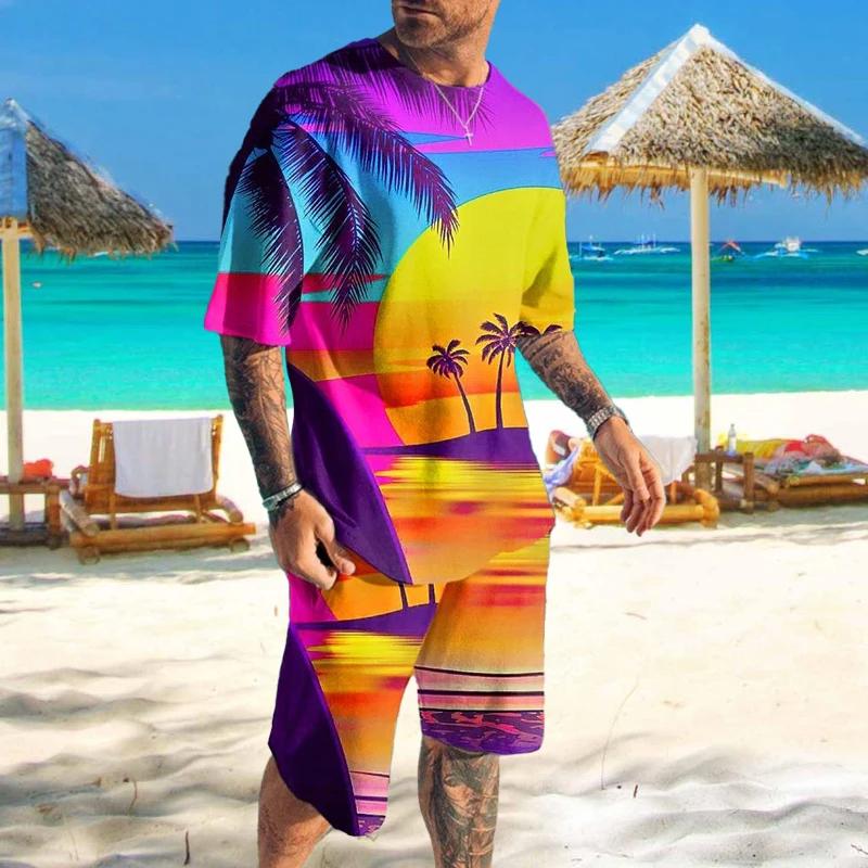 Neues Hawaii 3D-Druck Trainingsanzug Sommer Herren Kurzarm T-Shirt Sets